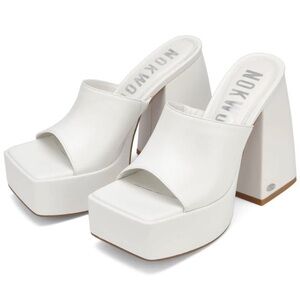 NOKWOL Crawford White Square-Toe Block Heel Mules